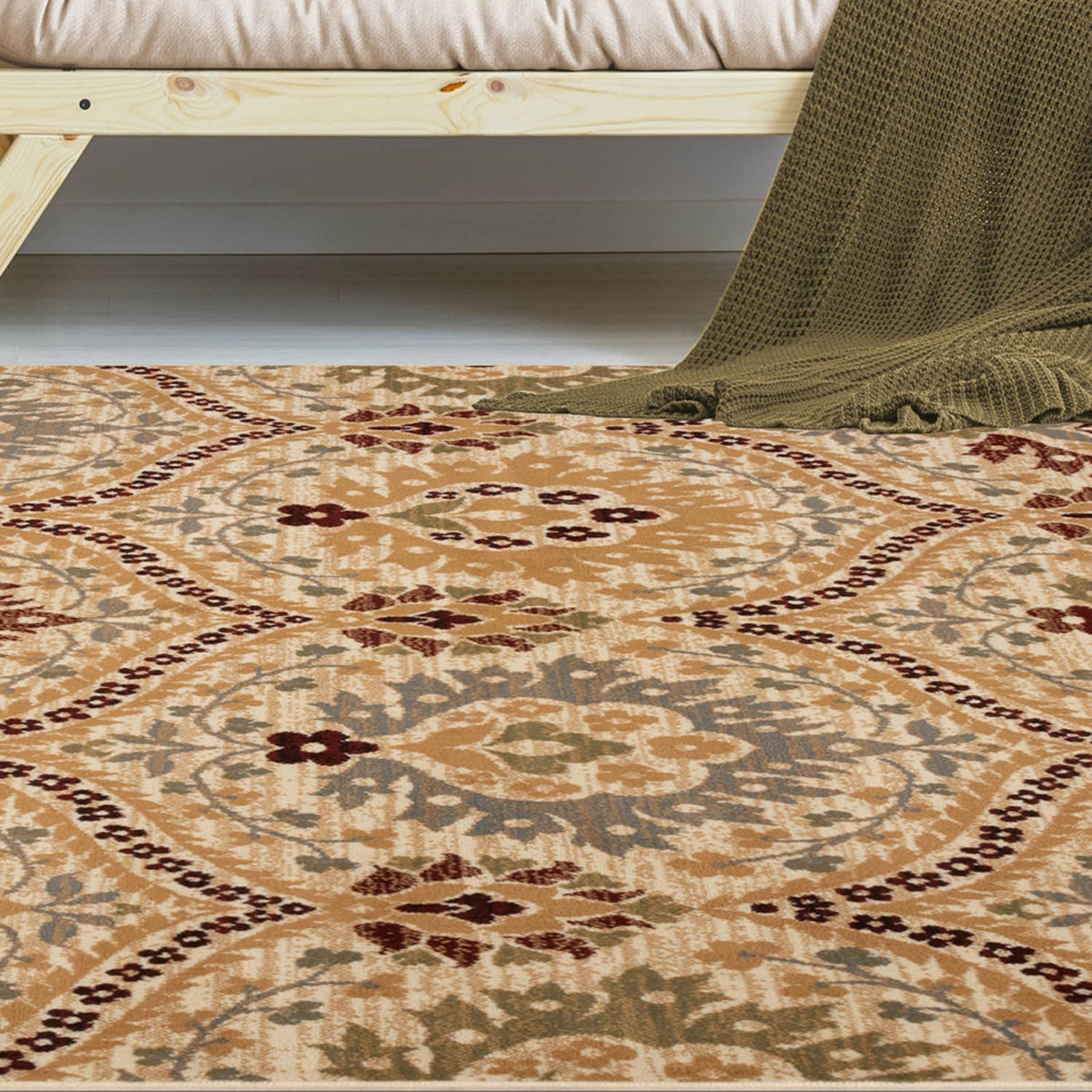 4" X 6" Camel Gray And Rust Floral Stain Resistant Area Rug