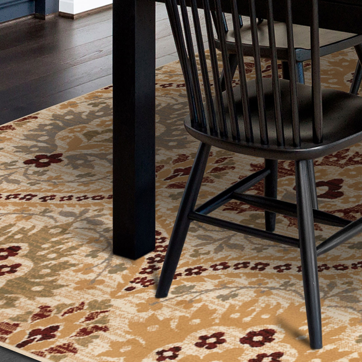 4" X 6" Camel Gray And Rust Floral Stain Resistant Area Rug
