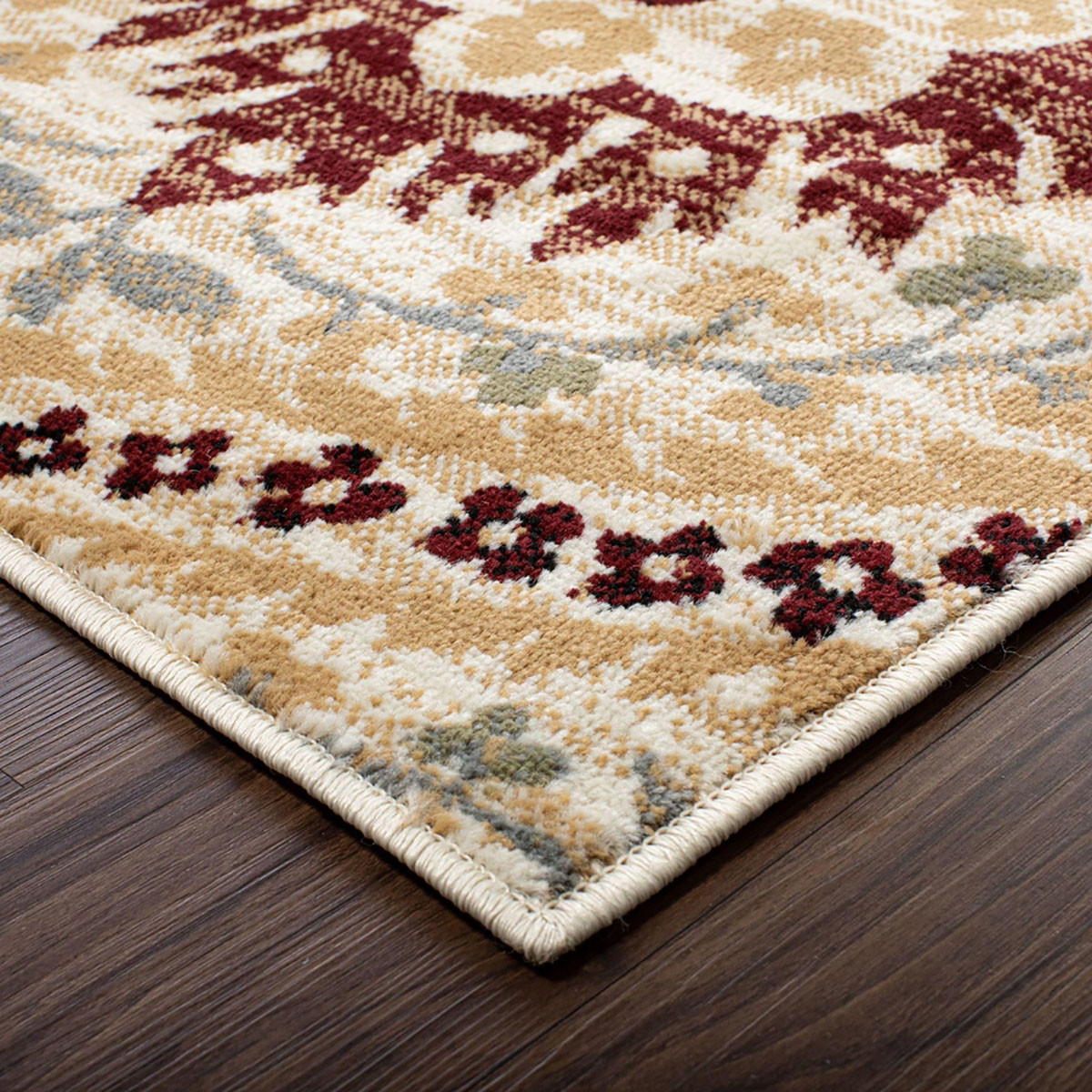 6" X 9" Camel Gray And Rust Floral Stain Resistant Area Rug