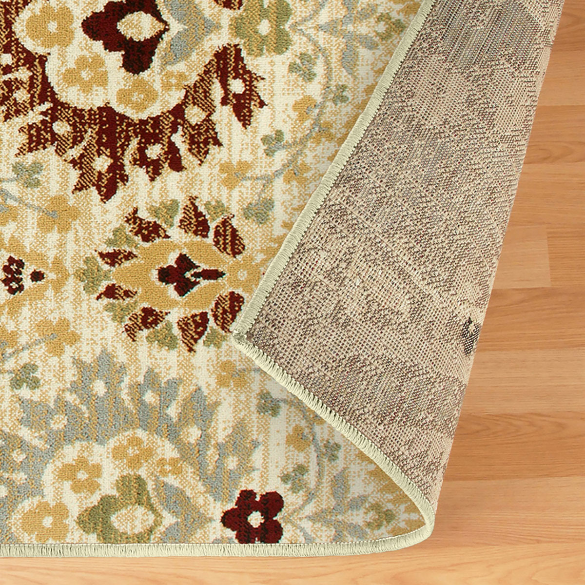6" X 9" Camel Gray And Rust Floral Stain Resistant Area Rug