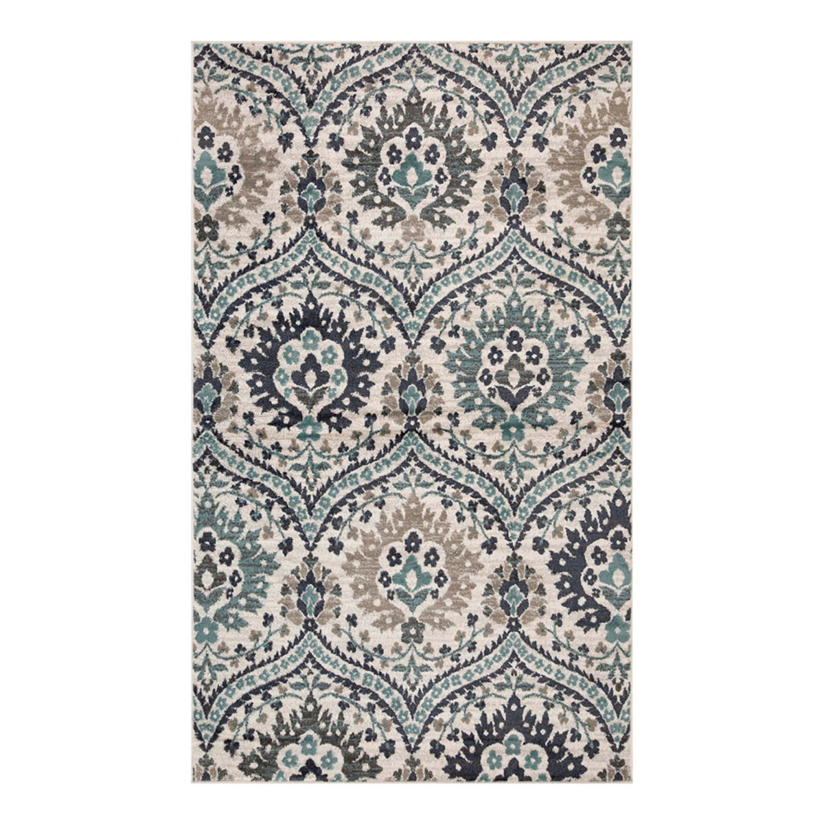 7" X 9" Ivory Blue And Gray Floral Stain Resistant Area Rug