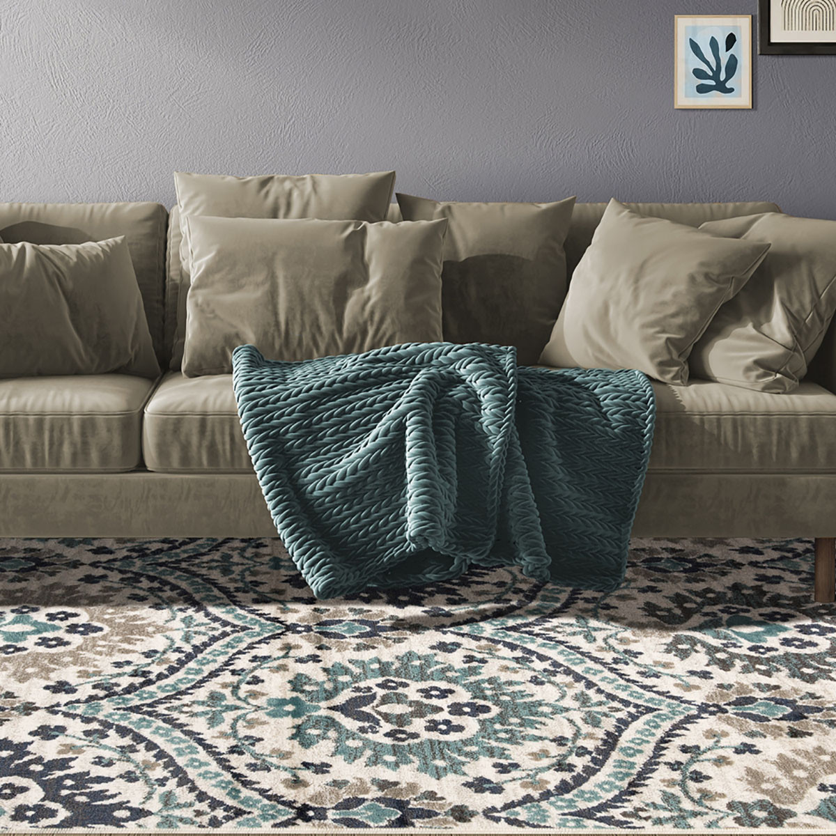 7" X 9" Ivory Blue And Gray Floral Stain Resistant Area Rug