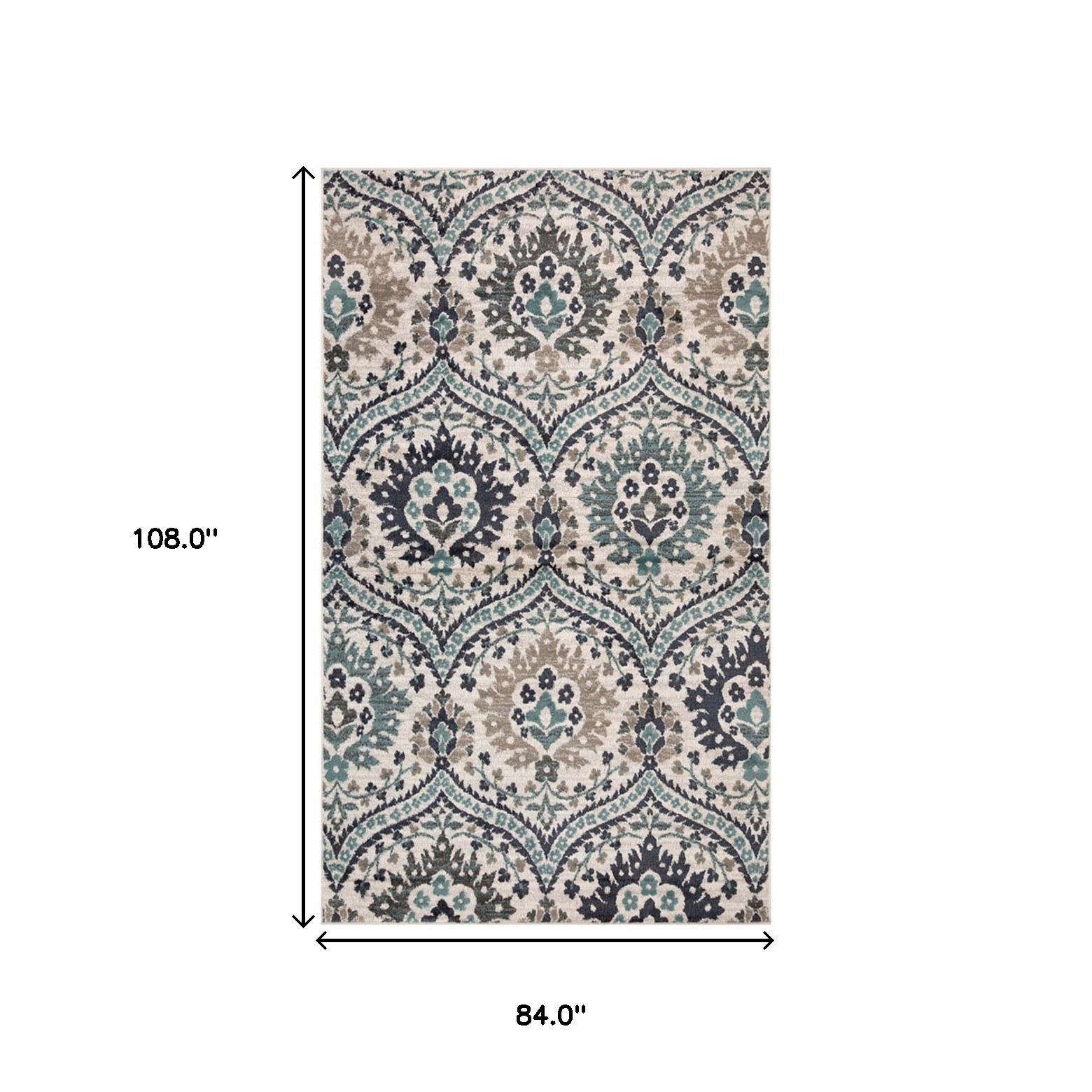 7" X 9" Ivory Blue And Gray Floral Stain Resistant Area Rug