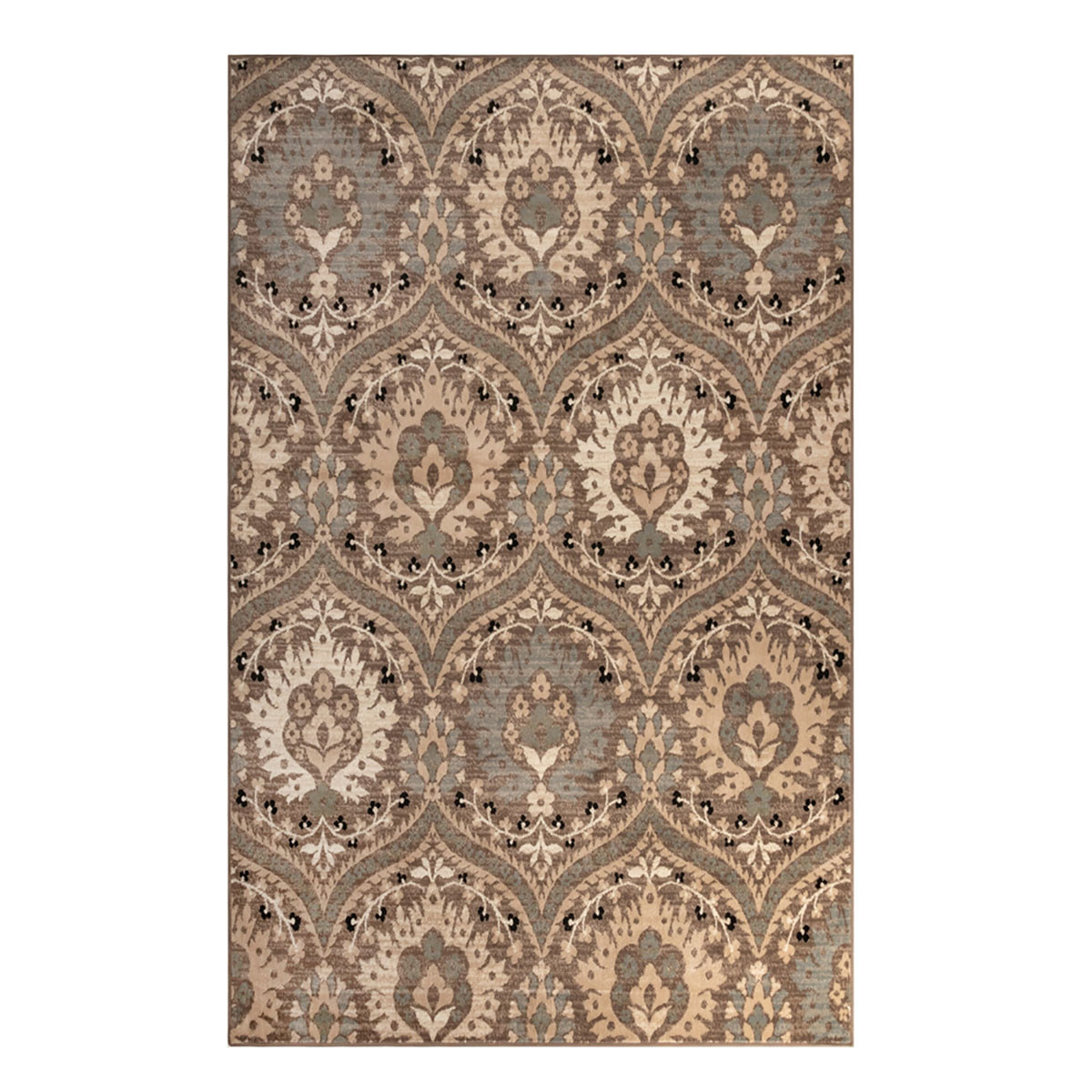 8" X 10" Ivory Beige And Light Blue Floral Stain Resistant Area Rug