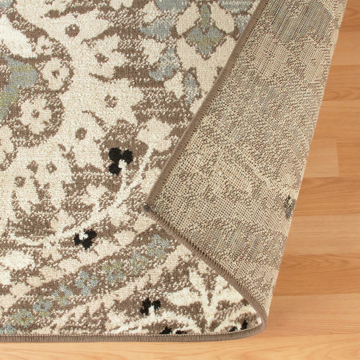 8" X 10" Ivory Beige And Light Blue Floral Stain Resistant Area Rug