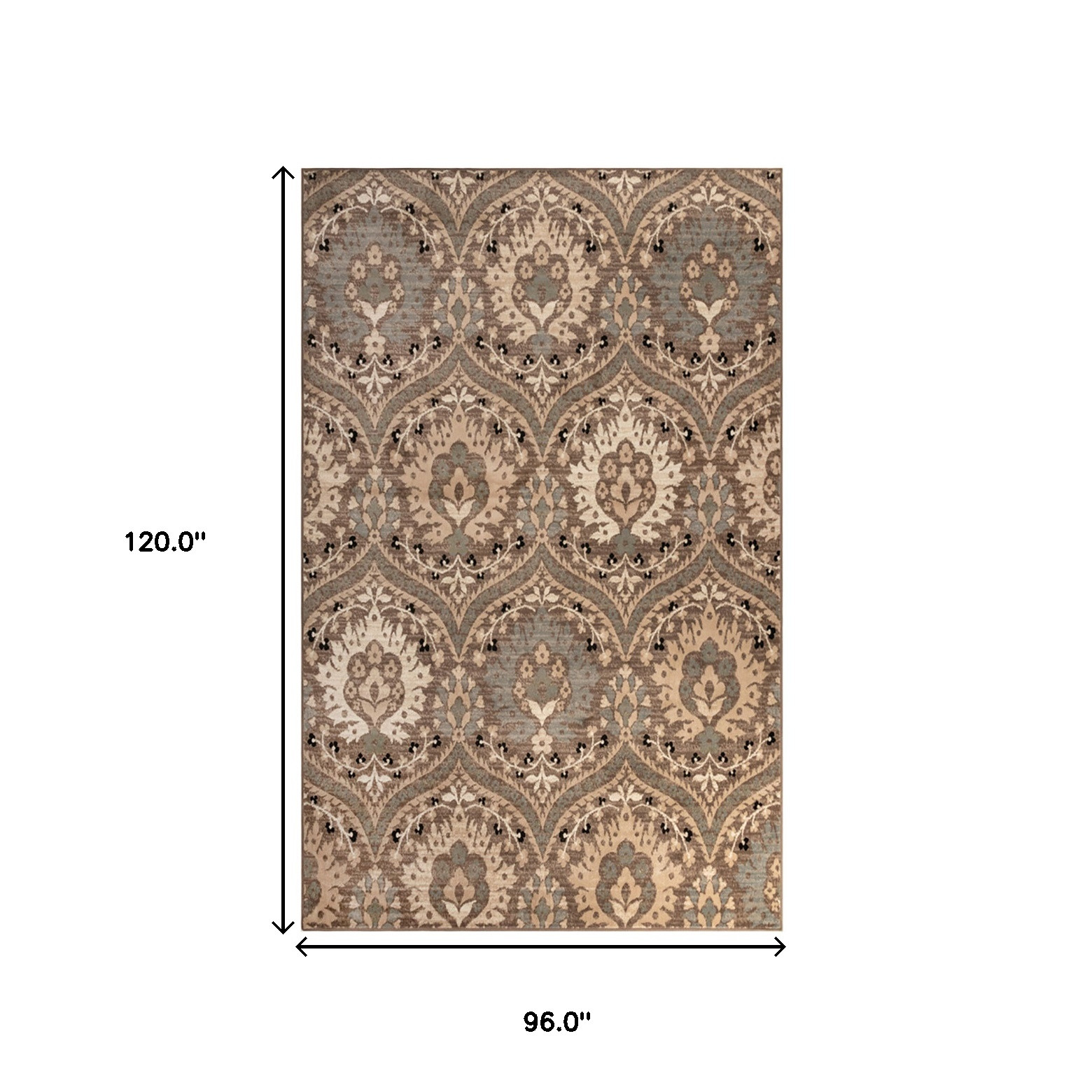 8" X 10" Ivory Beige And Light Blue Floral Stain Resistant Area Rug