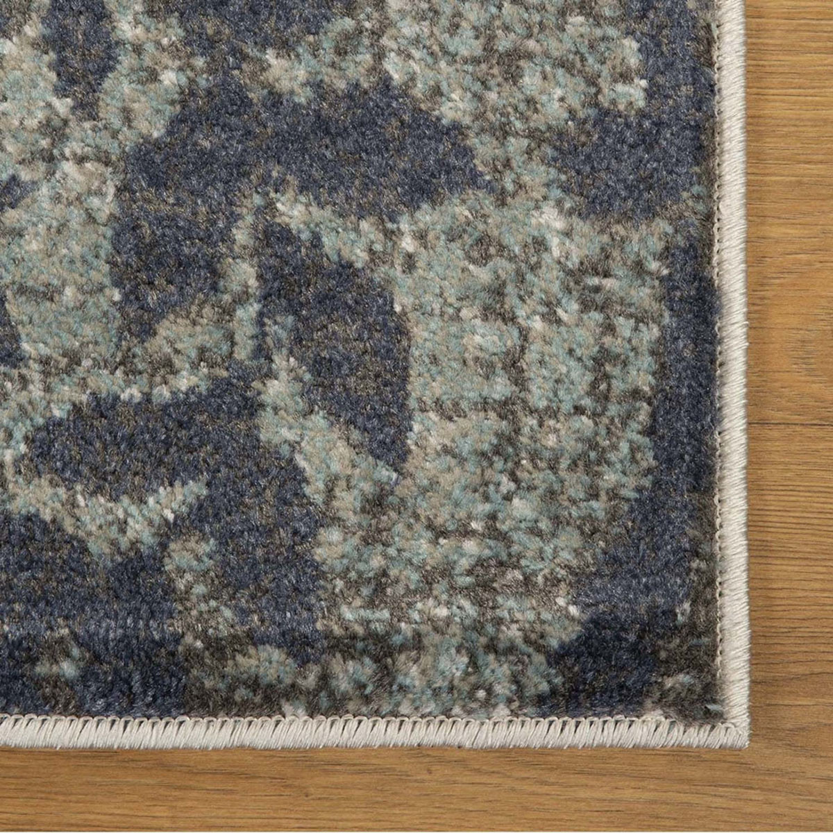 4" X 6" Teal And Gray Damask Distressed Stain Resistant Area Rug
