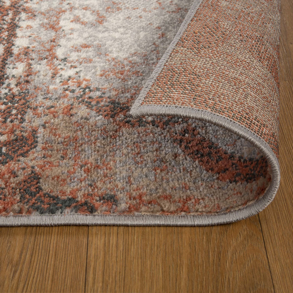 5" X 8" Rust And Gray Damask Distressed Stain Resistant Area Rug