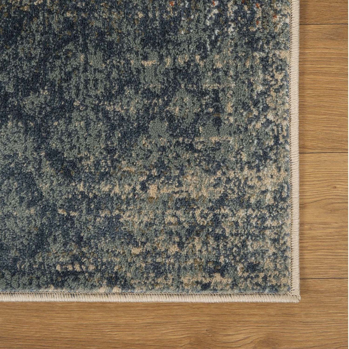 7" X 9" Navy And Salmon Damask Distressed Stain Resistant Area Rug
