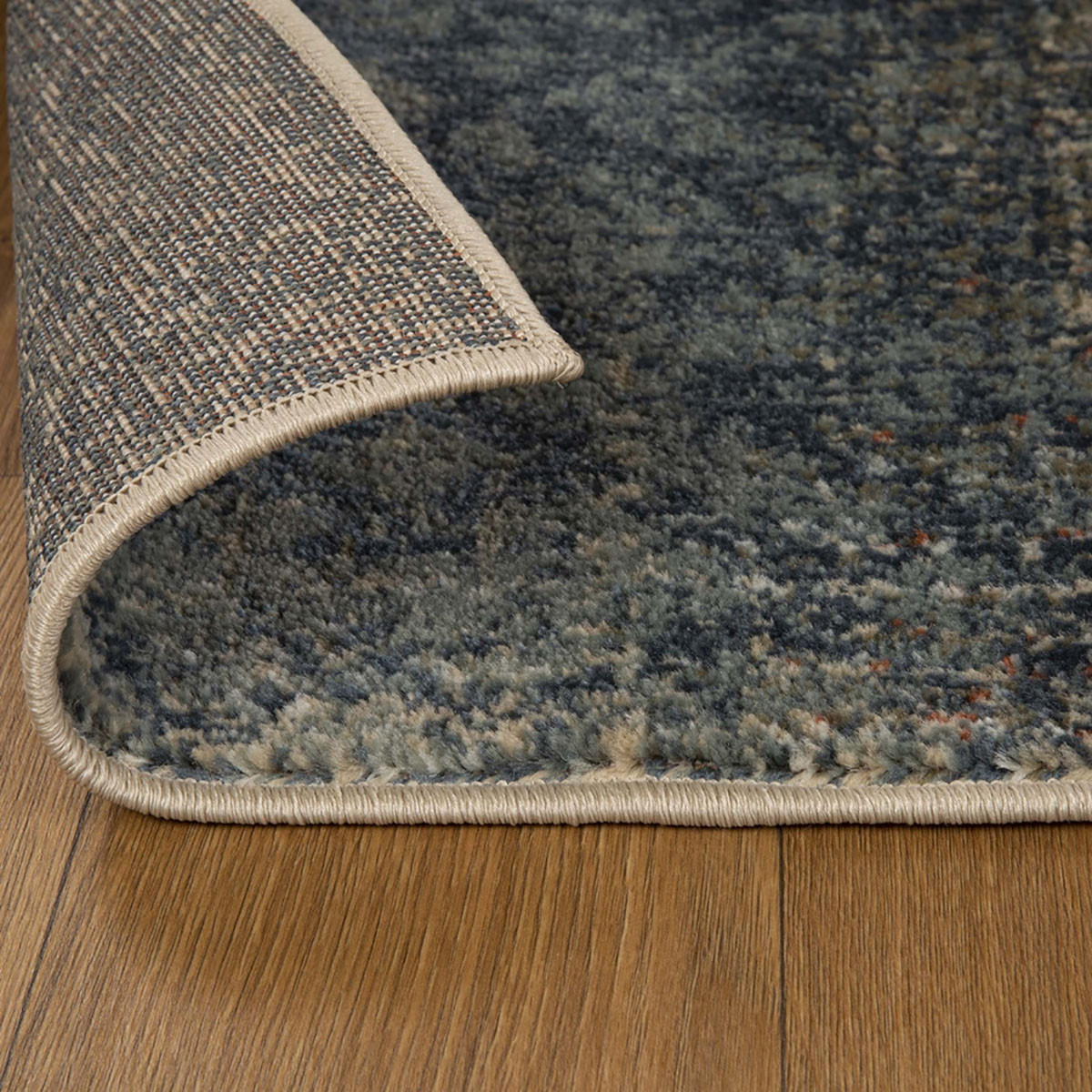 8" X 10" Navy And Salmon Damask Distressed Stain Resistant Area Rug