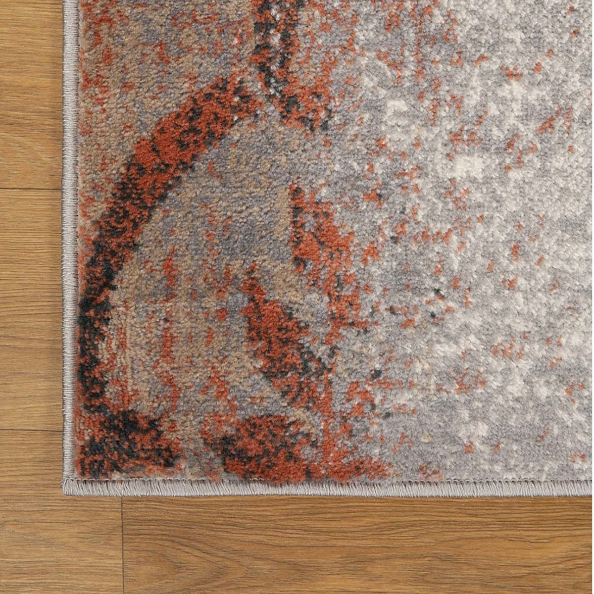 8" X 10" Rust And Gray Damask Distressed Stain Resistant Area Rug