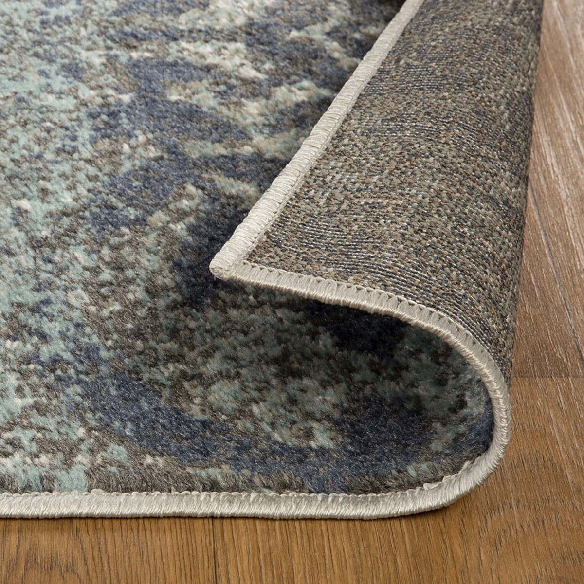 8" X 10" Teal And Gray Damask Distressed Stain Resistant Area Rug