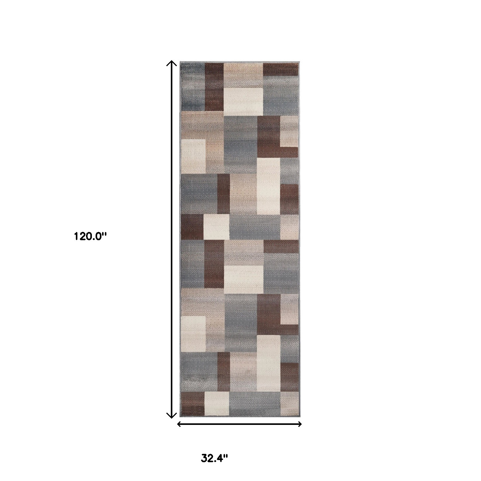 10" Grey Patchwork Stain Resistant Runner Rug