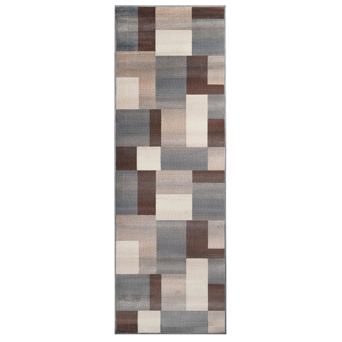 12" Grey Patchwork Stain Resistant Runner Rug