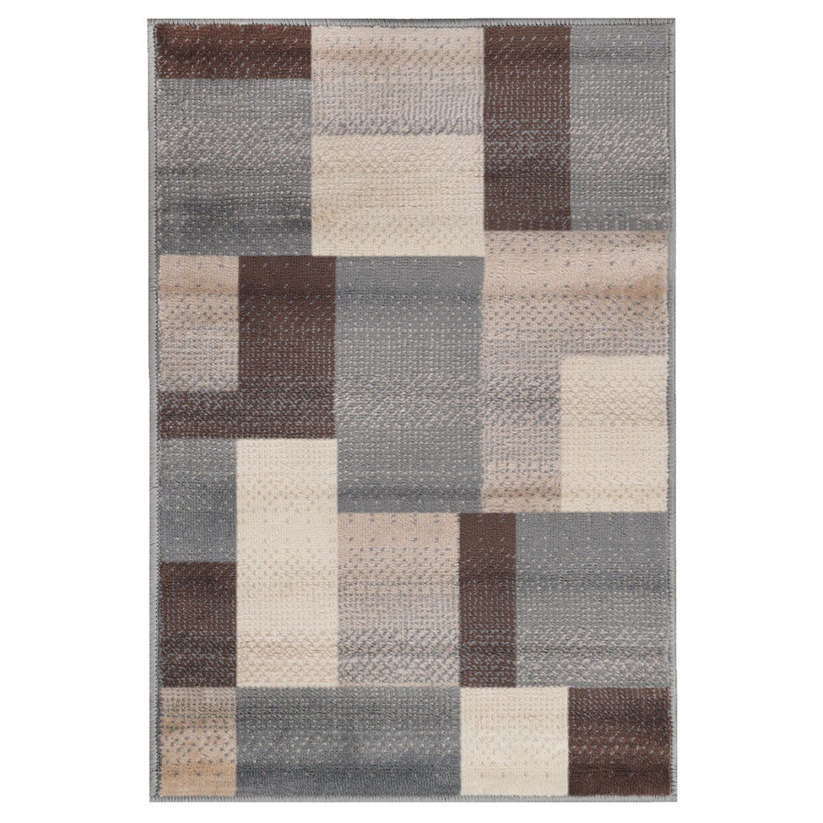 4" X 6" Grey Patchwork Power Loom Stain Resistant Area Rug