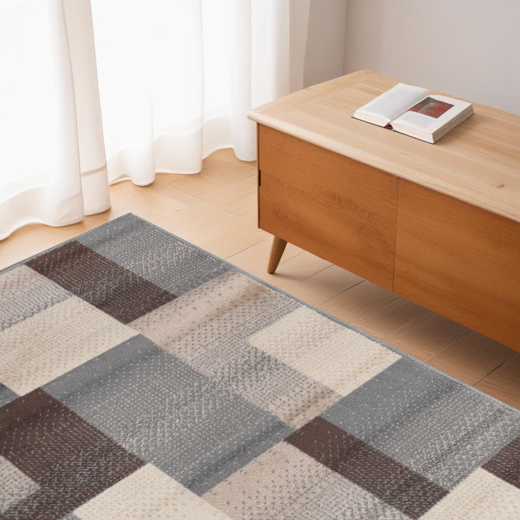 4" X 6" Grey Patchwork Power Loom Stain Resistant Area Rug