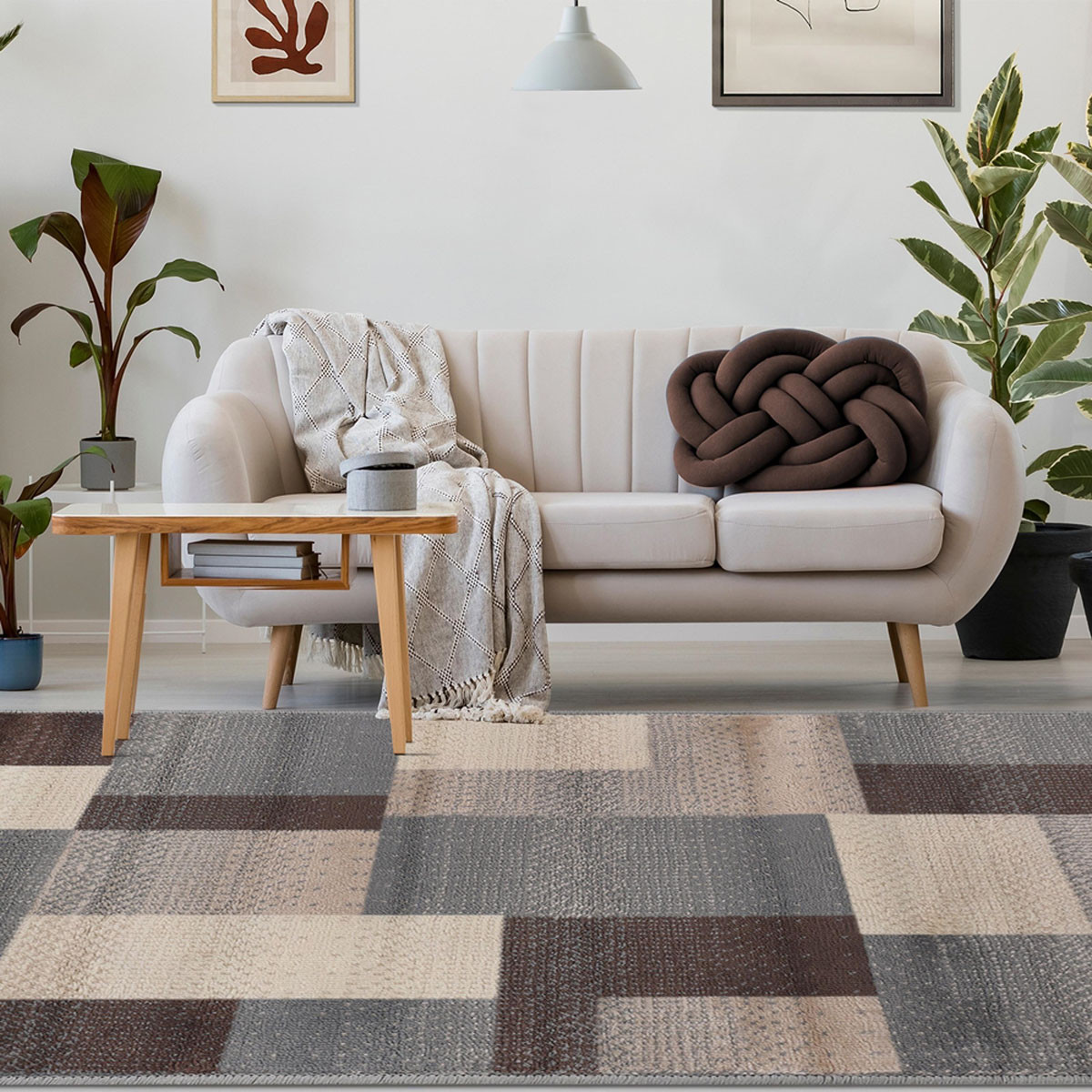 4" X 6" Grey Patchwork Power Loom Stain Resistant Area Rug