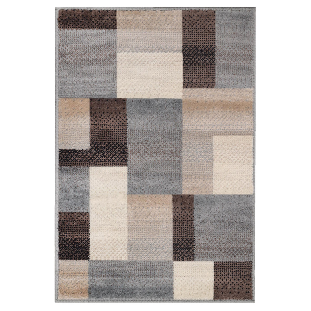 4" X 6" Grey-Brown Patchwork Power Loom Stain Resistant Area Rug
