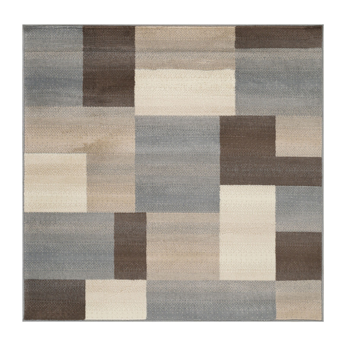 5" Square Grey Square Patchwork Power Loom Stain Resistant Area Rug