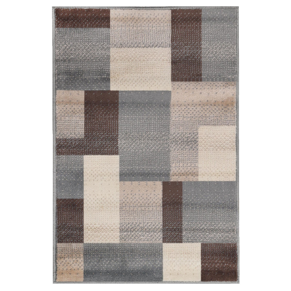 8" X 10" Gray Brown and Cream Patchwork Area Rug