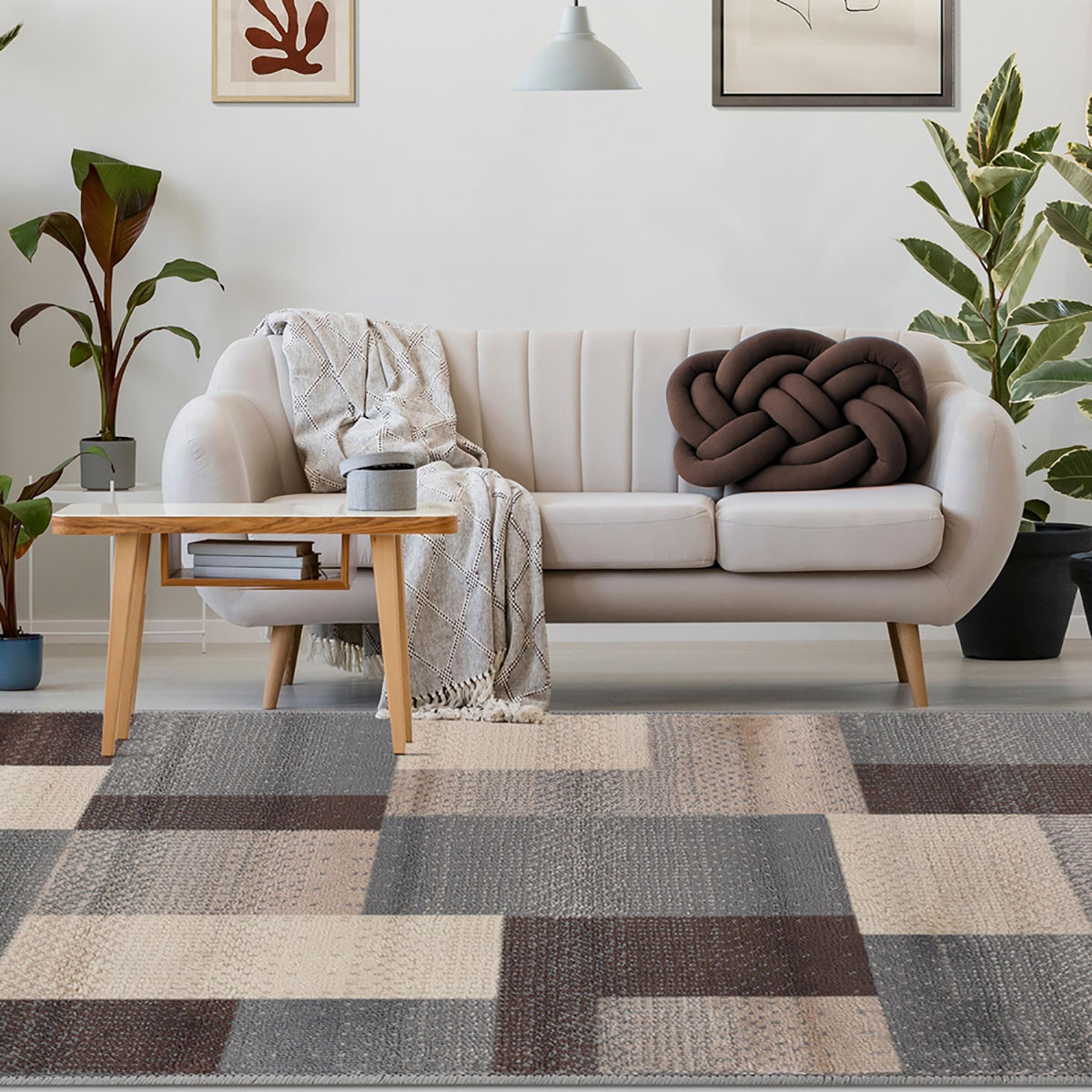 8" X 10" Gray Brown and Cream Patchwork Area Rug