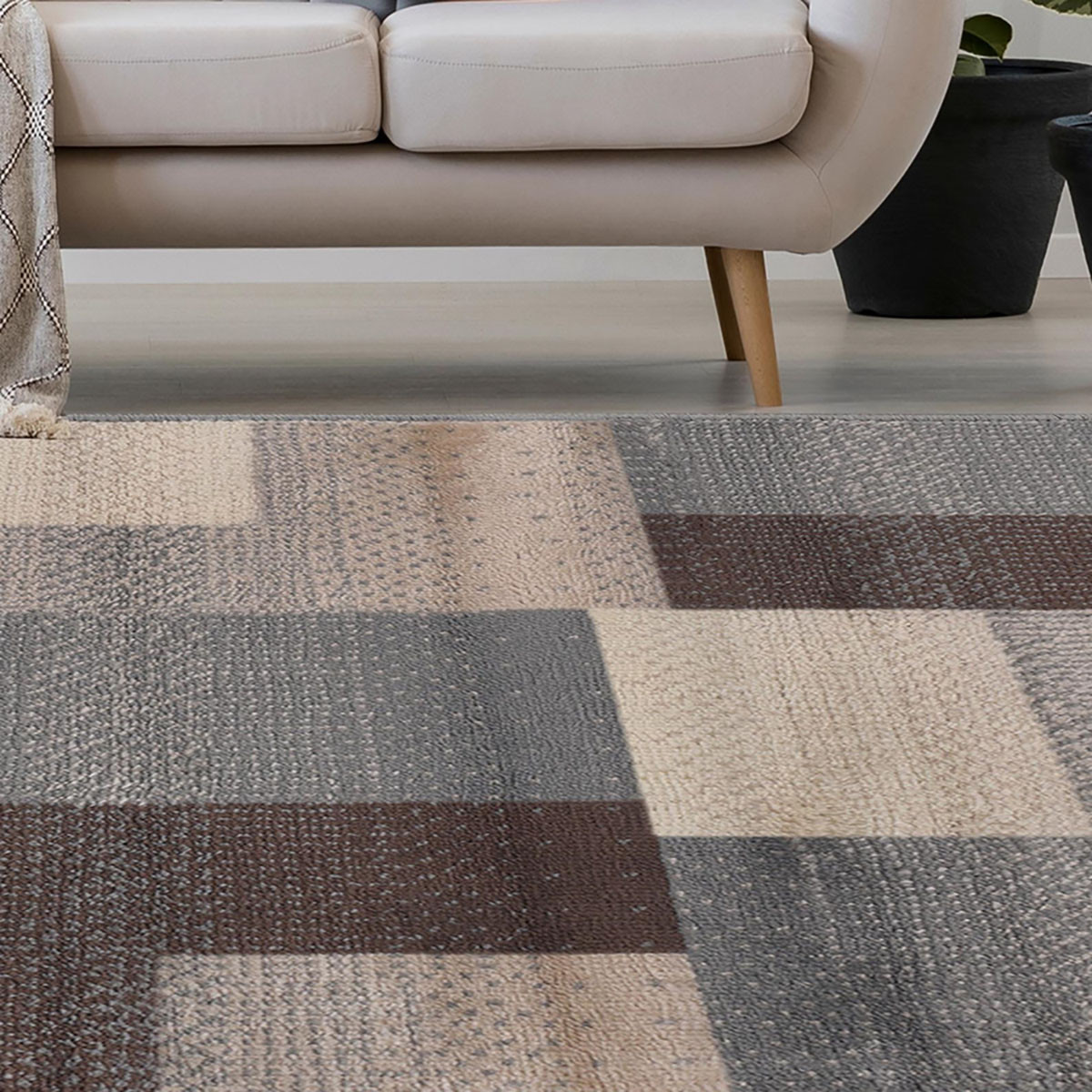 8" X 10" Gray Brown and Cream Patchwork Area Rug