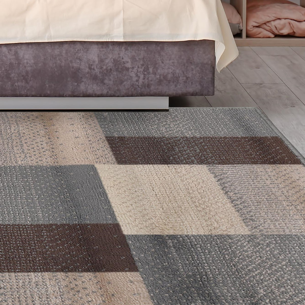 8" X 10" Gray Brown and Cream Patchwork Area Rug