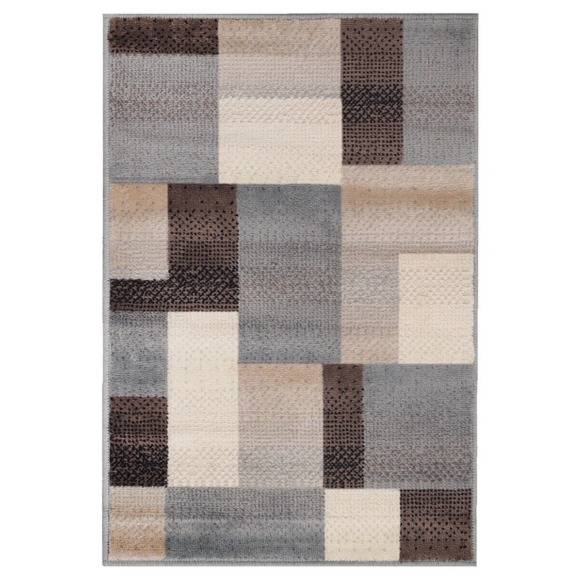 8" X 10" Grey-Brown Patchwork Power Loom Stain Resistant Area Rug