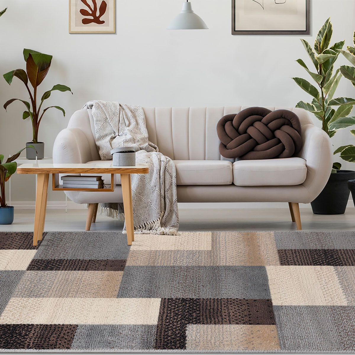 8" X 10" Grey-Brown Patchwork Power Loom Stain Resistant Area Rug