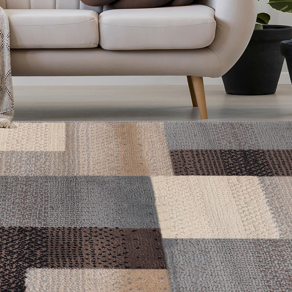 8" X 10" Grey-Brown Patchwork Power Loom Stain Resistant Area Rug