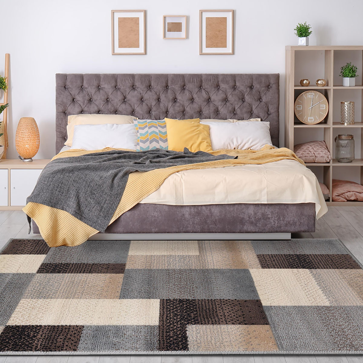 8" X 10" Grey-Brown Patchwork Power Loom Stain Resistant Area Rug