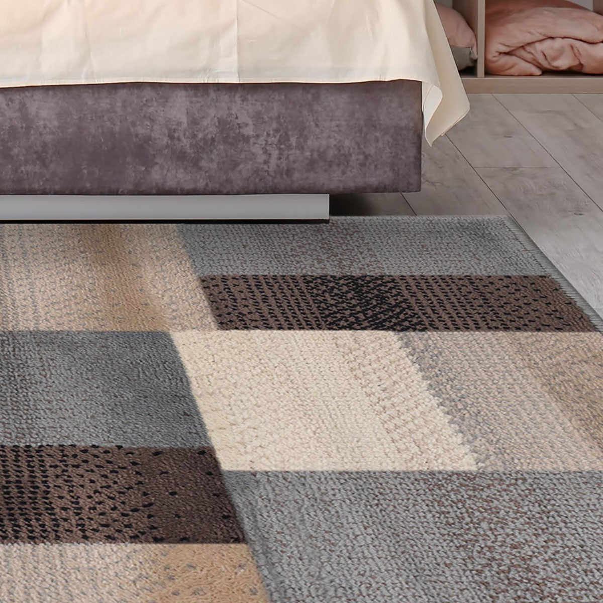 8" X 10" Grey-Brown Patchwork Power Loom Stain Resistant Area Rug