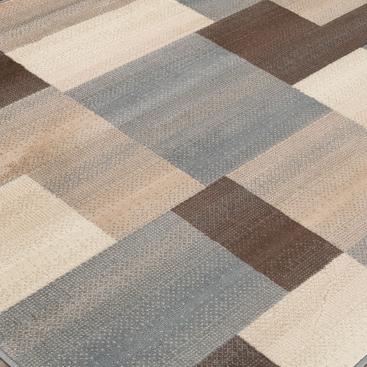 8" Square Grey Square Patchwork Power Loom Stain Resistant Area Rug