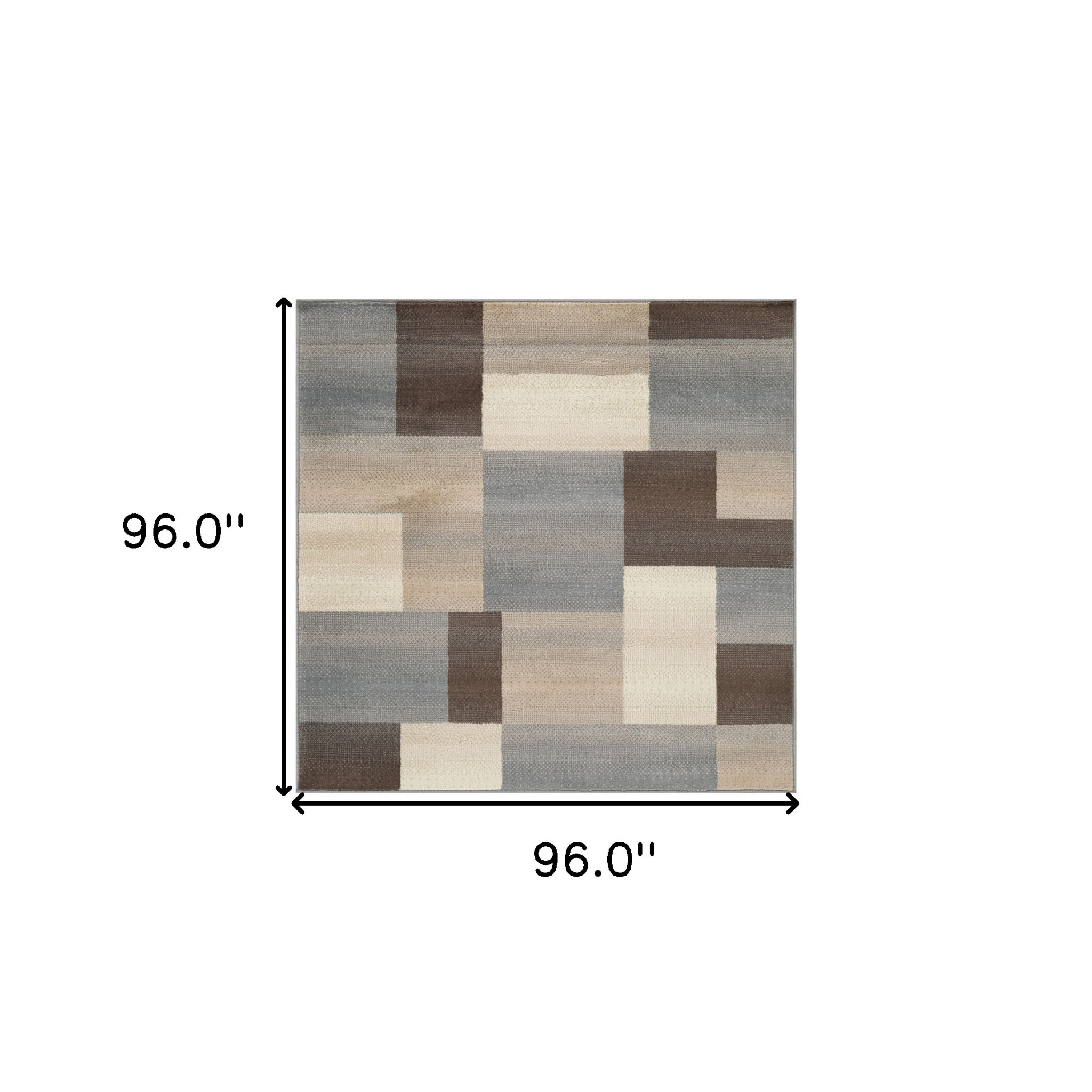 8" Square Grey Square Patchwork Power Loom Stain Resistant Area Rug