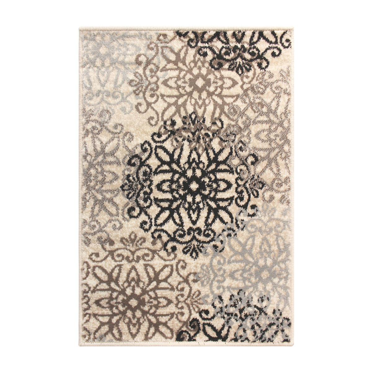 3" X 5" Beige And Gray Medallion Power Loom Stain Resistant Area Rug