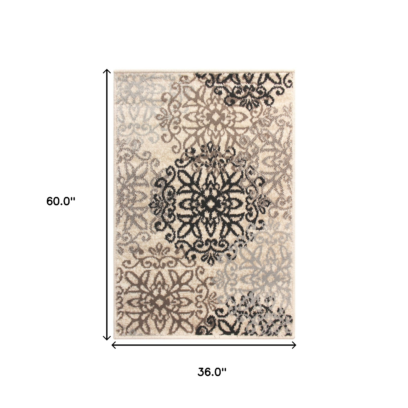 3" X 5" Beige And Gray Medallion Power Loom Stain Resistant Area Rug