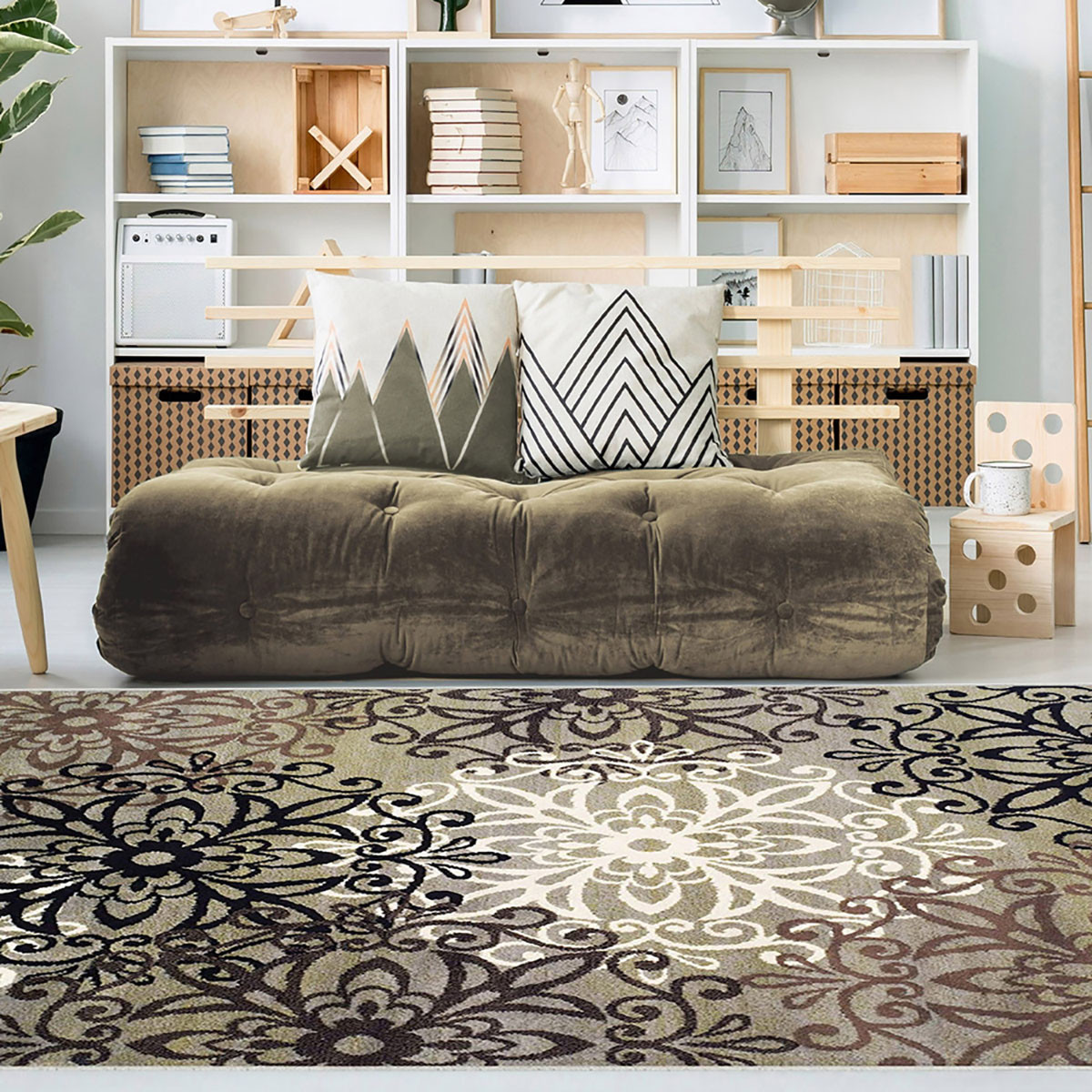 8" X 10" Blue And Gray Medallion Power Loom Stain Resistant Area Rug