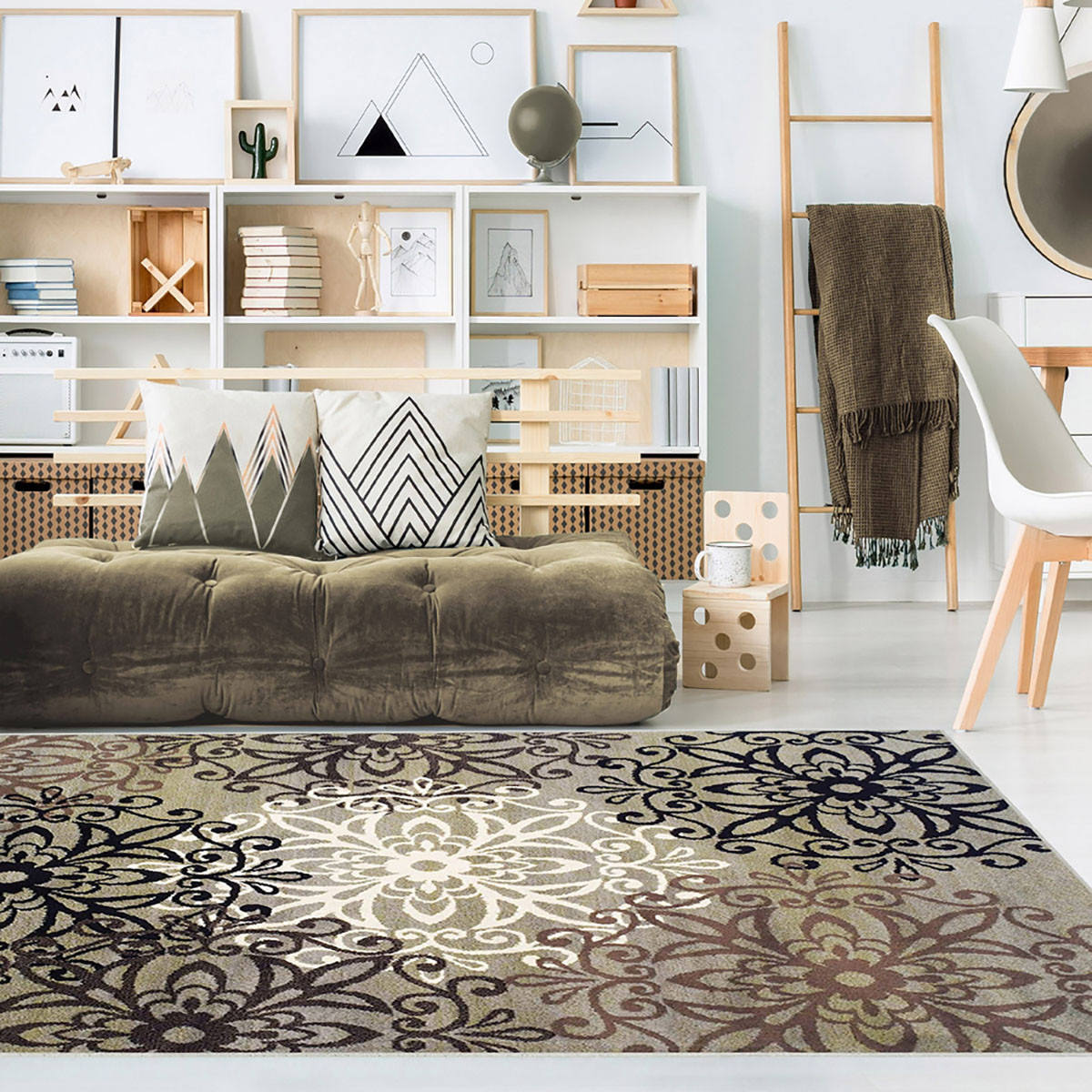 8" X 10" Blue And Gray Medallion Power Loom Stain Resistant Area Rug