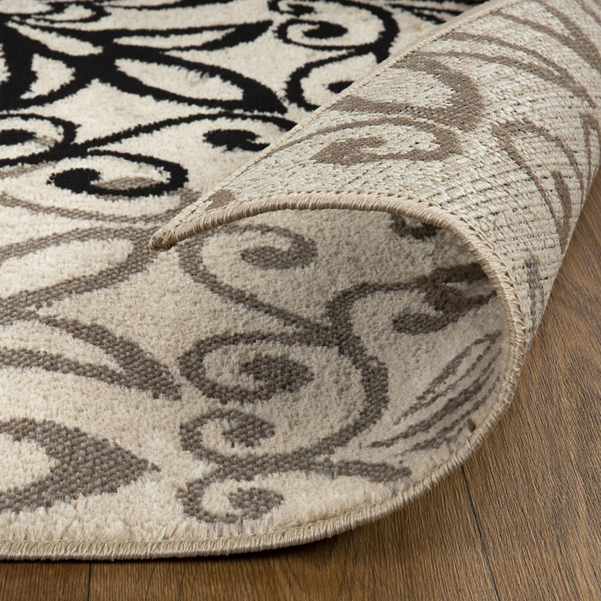 9" X 12" Beige Medallion Power Loom Stain Resistant Area Rug
