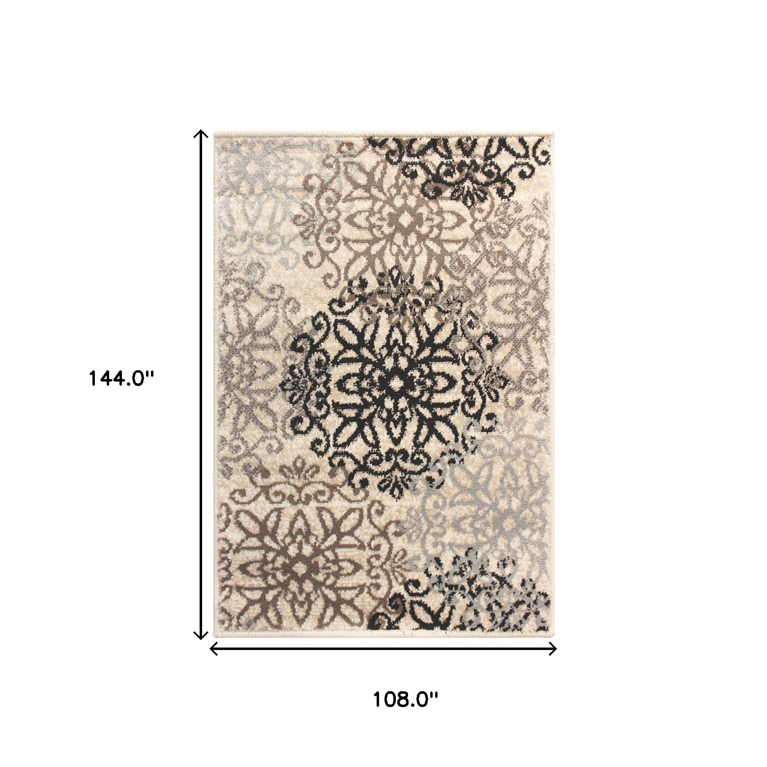 9" X 12" Beige Medallion Power Loom Stain Resistant Area Rug