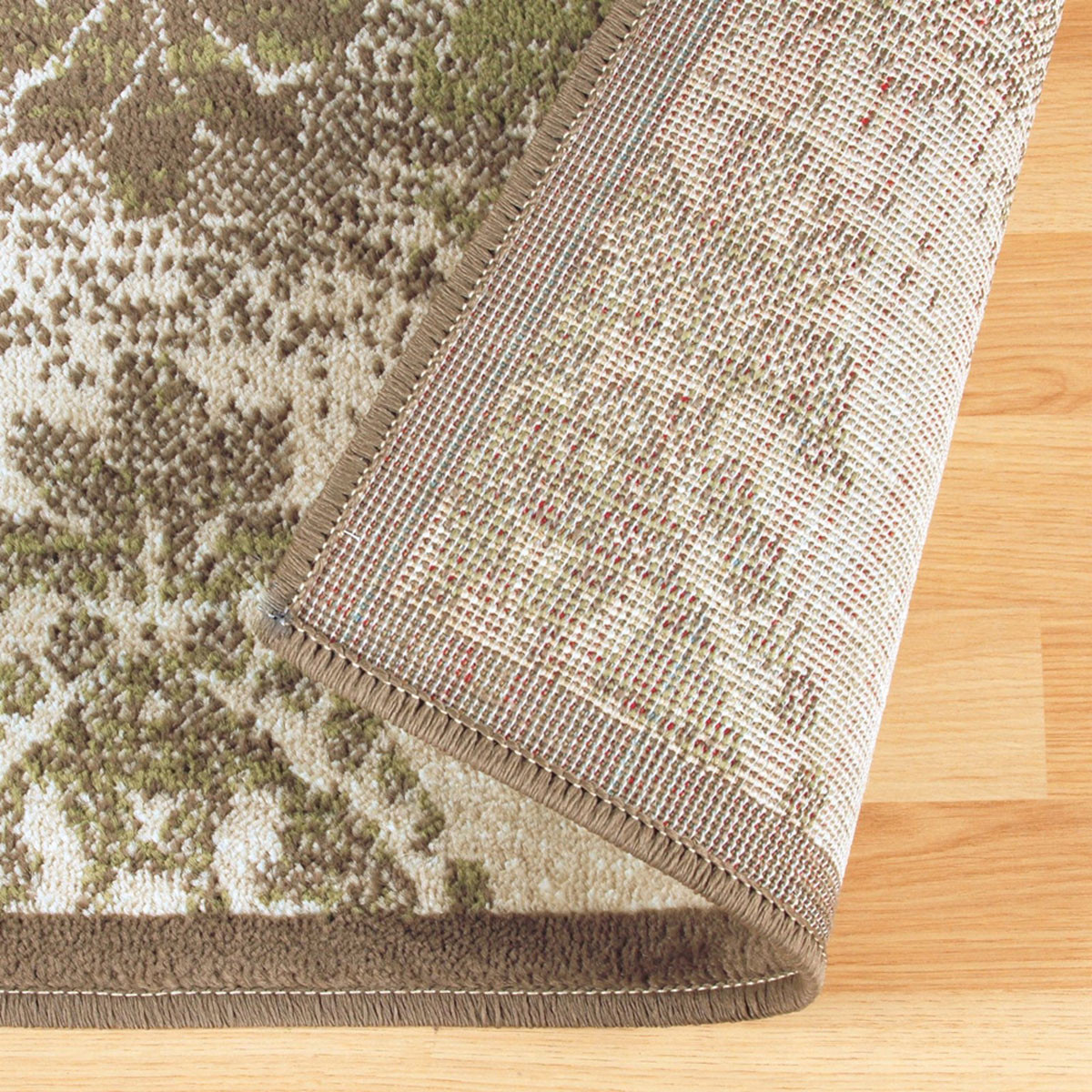 8" Brown Damask Power Loom Distressed Stain Resistant Runner Rug