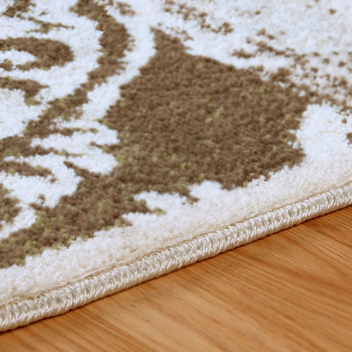 2" X 3" Beige Damask Power Loom Distressed Stain Resistant Area Rug