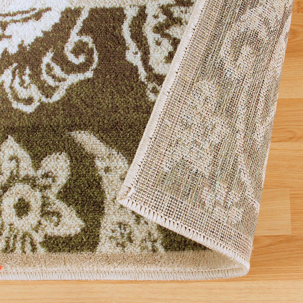 2" X 3" Beige Damask Power Loom Distressed Stain Resistant Area Rug