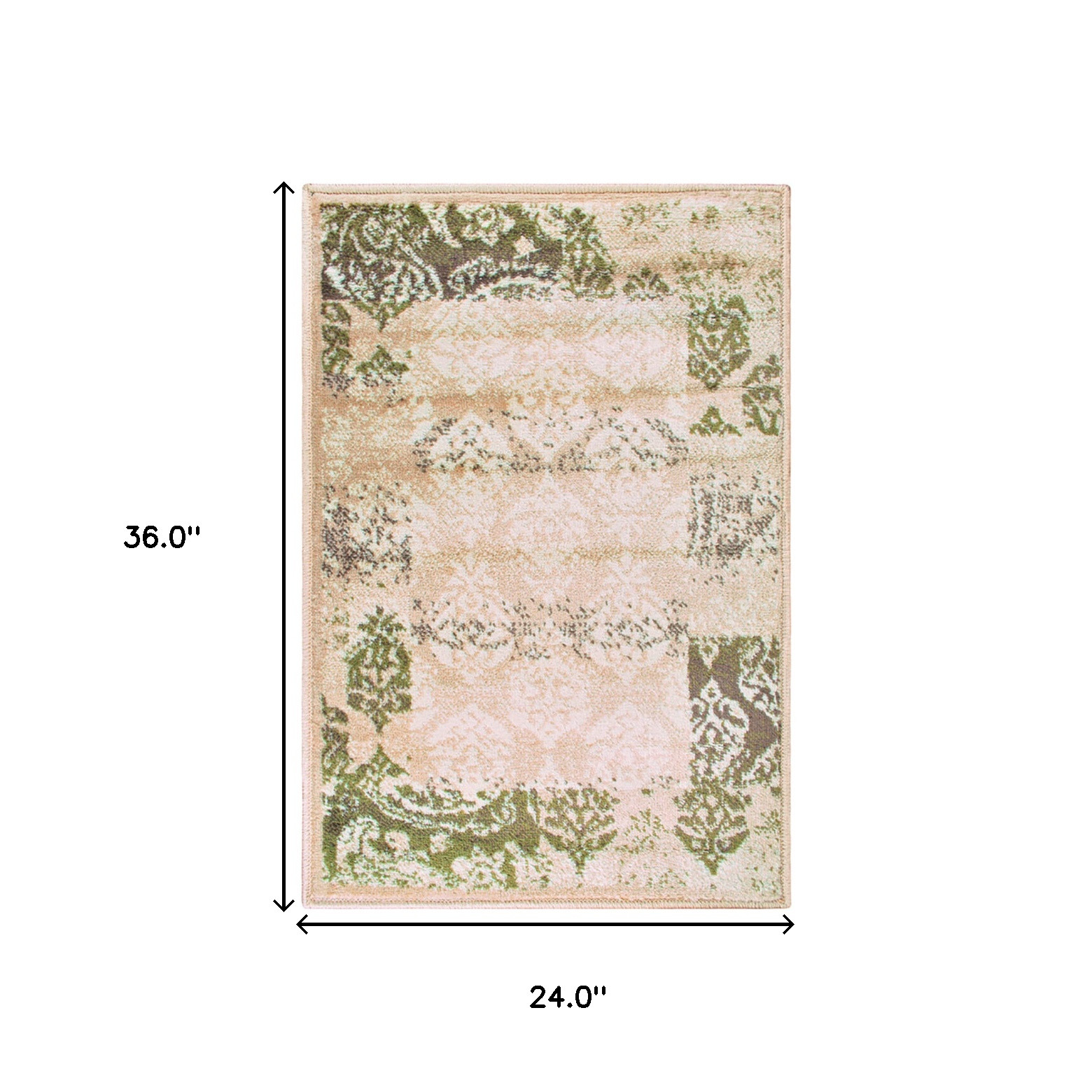 2" X 3" Beige Damask Power Loom Distressed Stain Resistant Area Rug