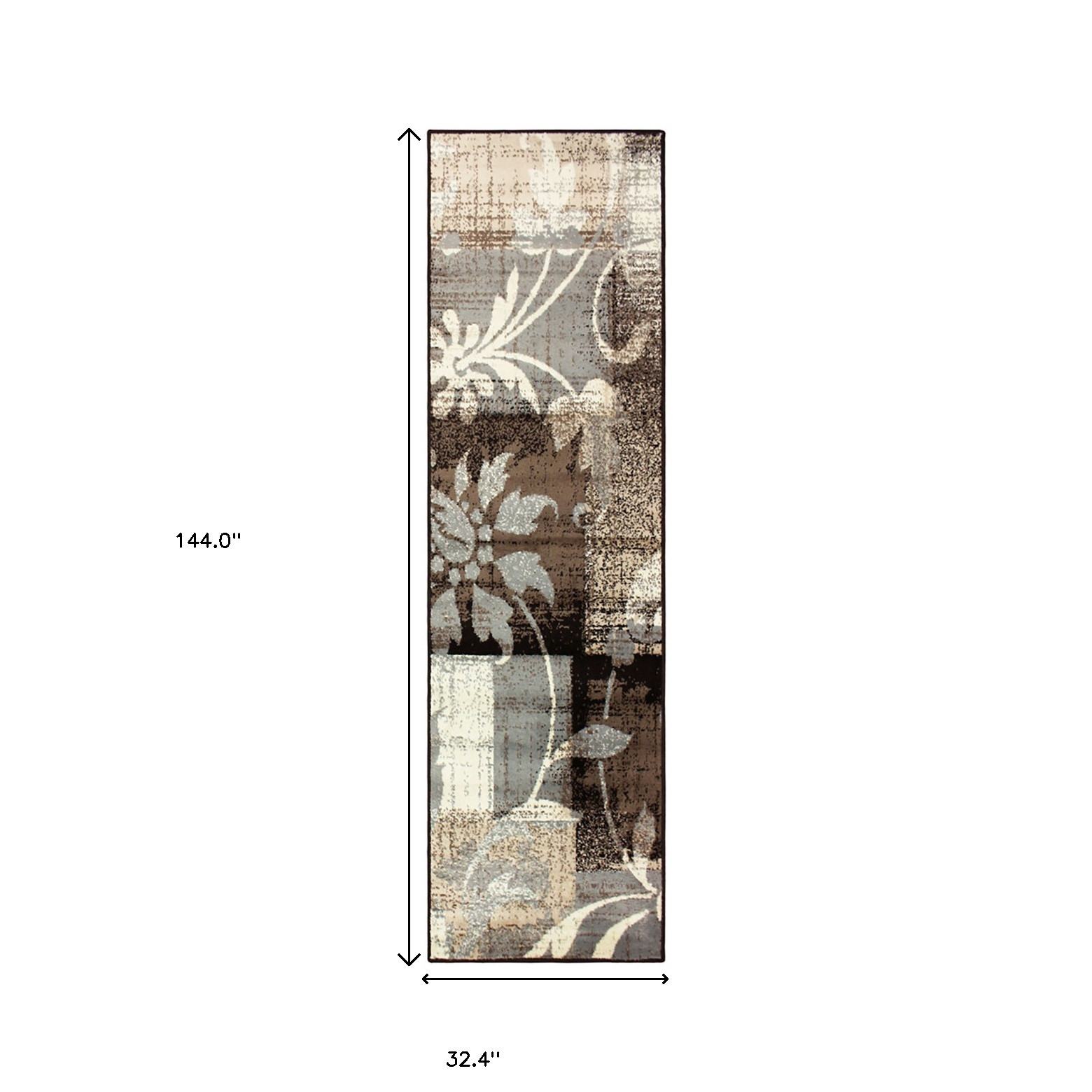 12" Beige And Gray Floral Power Loom Distressed Runner Rug