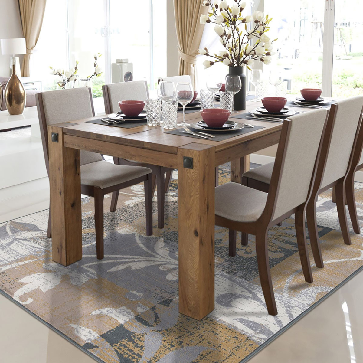 8" X 10" Beige And Gray Floral Power Loom Distressed Stain Resistant Area Rug