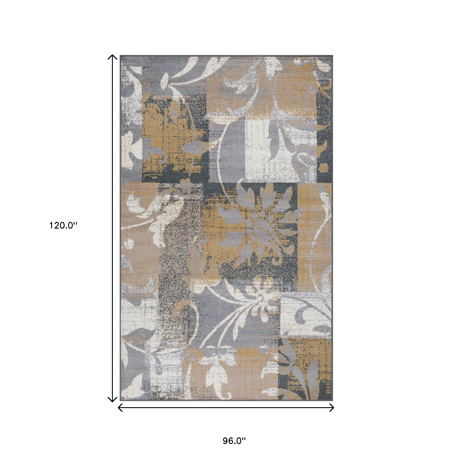 8" X 10" Beige And Gray Floral Power Loom Distressed Stain Resistant Area Rug