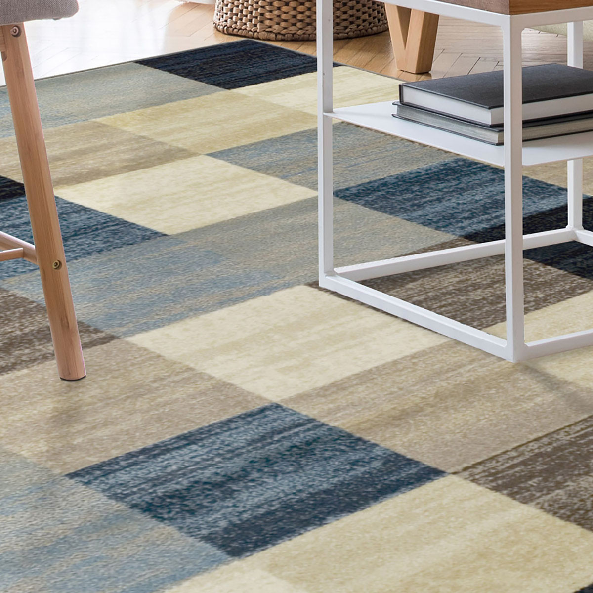 5" X 8" Blue And Teal Geometric Power Loom Stain Resistant Area Rug