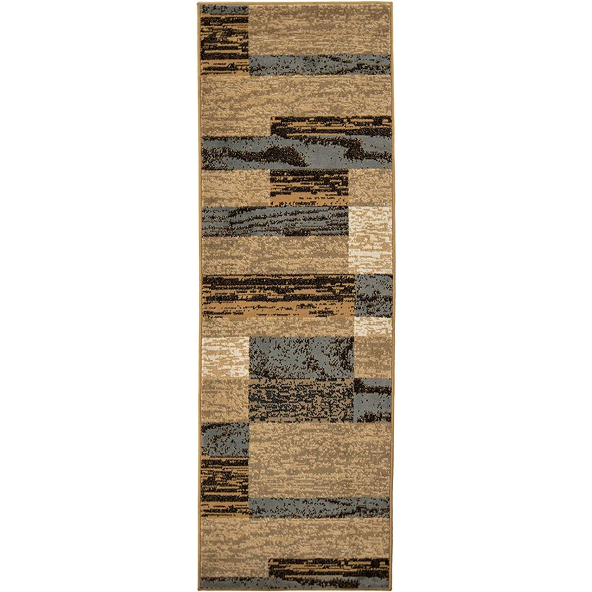 10" Light Blue-Beige Patchwork Power Loom Stain Resistant Runner Rug