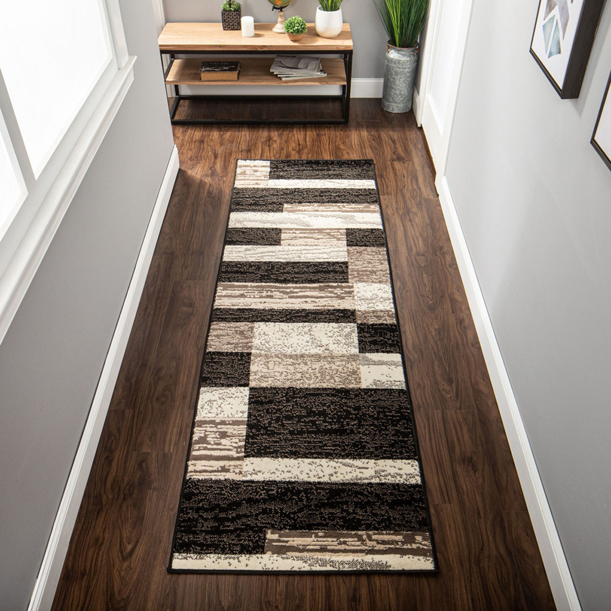 11" Chocolate Patchwork Power Loom Runner Rug